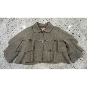 Elevenses Size 6 Tweed Ruffle Cape Jacket Silk Wool Blend